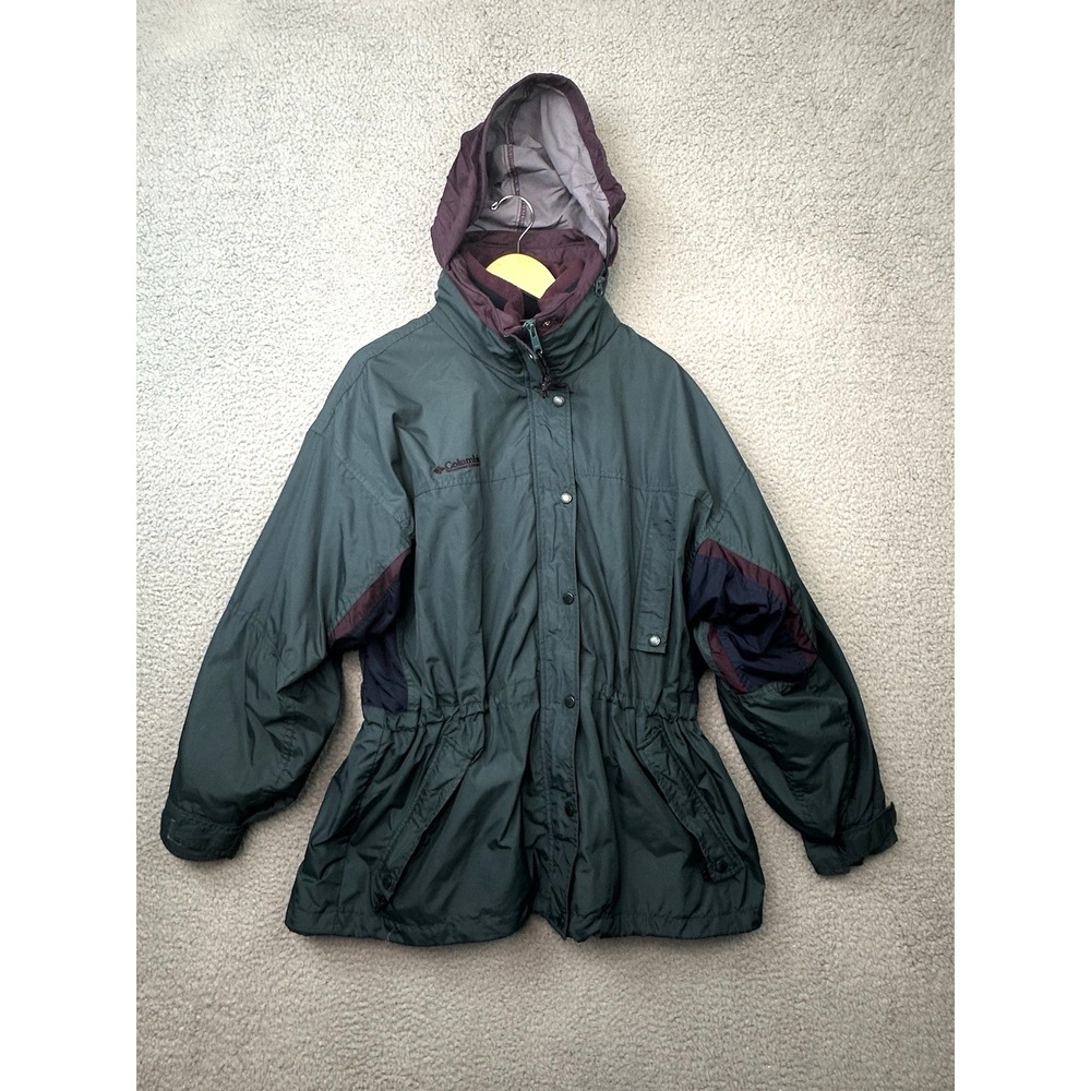 Vintage 90s Columbia Longs Peak Jacket Womens XL Hidden Hood Green Purple